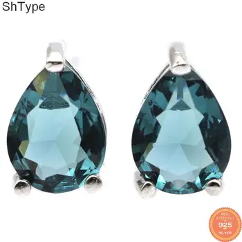 

9x6mm SheType 1.4g Elegant Created London Blue Topaz Gift Girls 925 Solid Sterling Silver Earrings