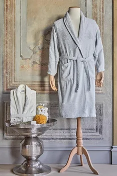 

Roe Home Eldora Lurex Embroidered Offwhite-Gray Robe Set 3 Piece 410180653