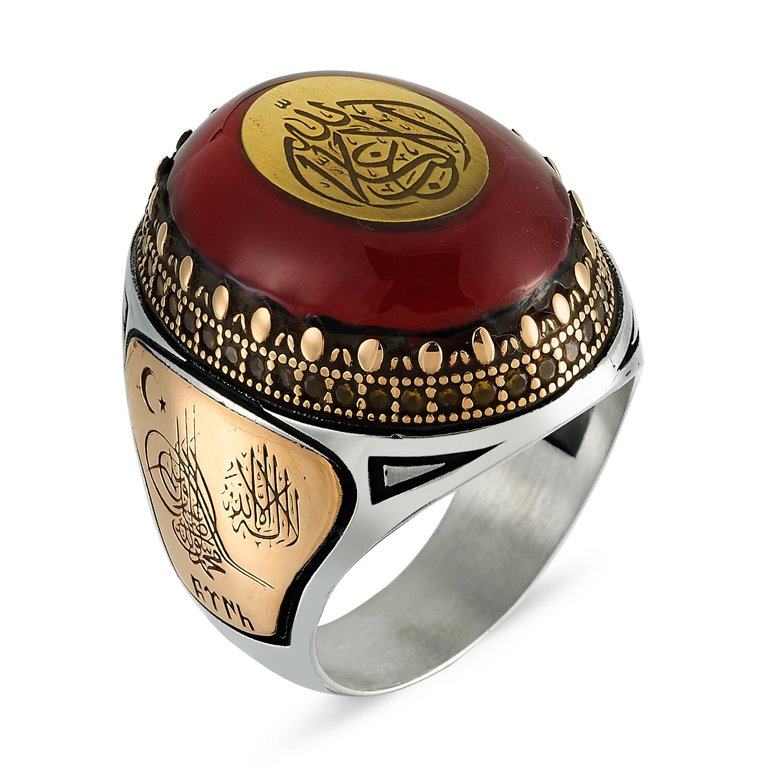 

New Trendy Arabic Men Ring Fashion Jewelry Accessories Muslim Islam 925 Silver Moon Star Turkish Ottoman Tugra Boho Muslim