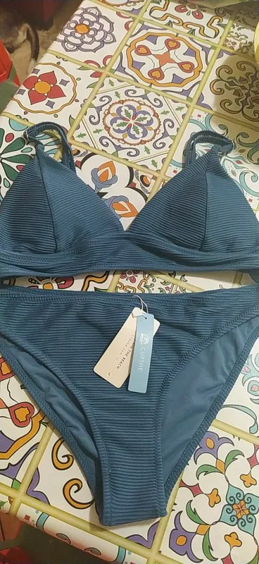 Solid Women's Bikini Set In Blue and Green photo review