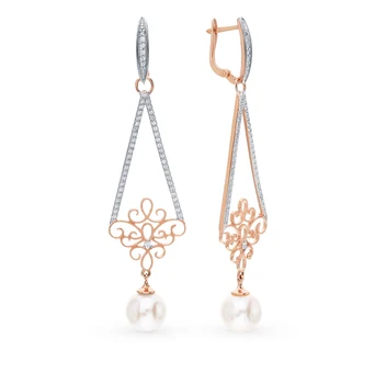

Gold earrings with cubic zirconia and pearls sunlight sample 585