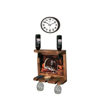 

Wall Clock Wall Art Picture Wooden Wine Rack Bottle Organizer Holders Beer Whiskey Bottle Bar Home Party Kitchen Salon Accessory