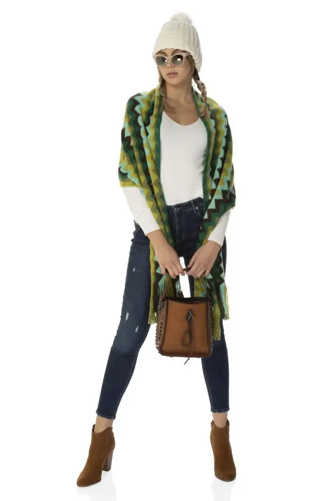 9158 Missoni Patterned Green Thick Scarf
