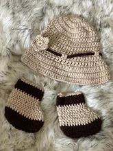 Accesorios de fotografía recién nacido hecho a mano, sombrero de ganchillo para bebé, conjunto de zapatos, disfraces de vaquero para recién nacido, accesorios para sesión de fotos de recuerdo