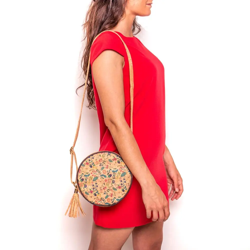 

Natural cork palm tree sewed Round Structured women Handbag BAG-405