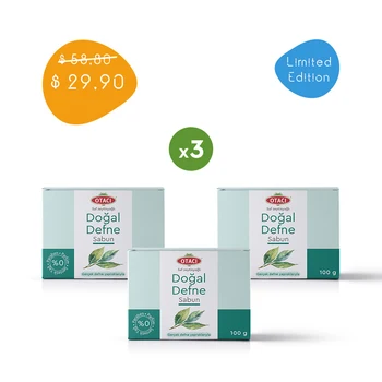 

Natural Laurel and Olive Hygienic Soap Package 3 Pieces For Face Hand Body Healthy Care Turkish Otaci Brand %100 Original