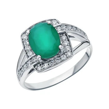 

Silver ring with cubic zirconia and agate sunlight sample 925