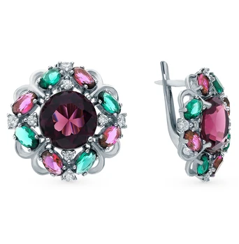 

Silver earrings with cubic zirconia and quartz synthetic sunlight sample 925