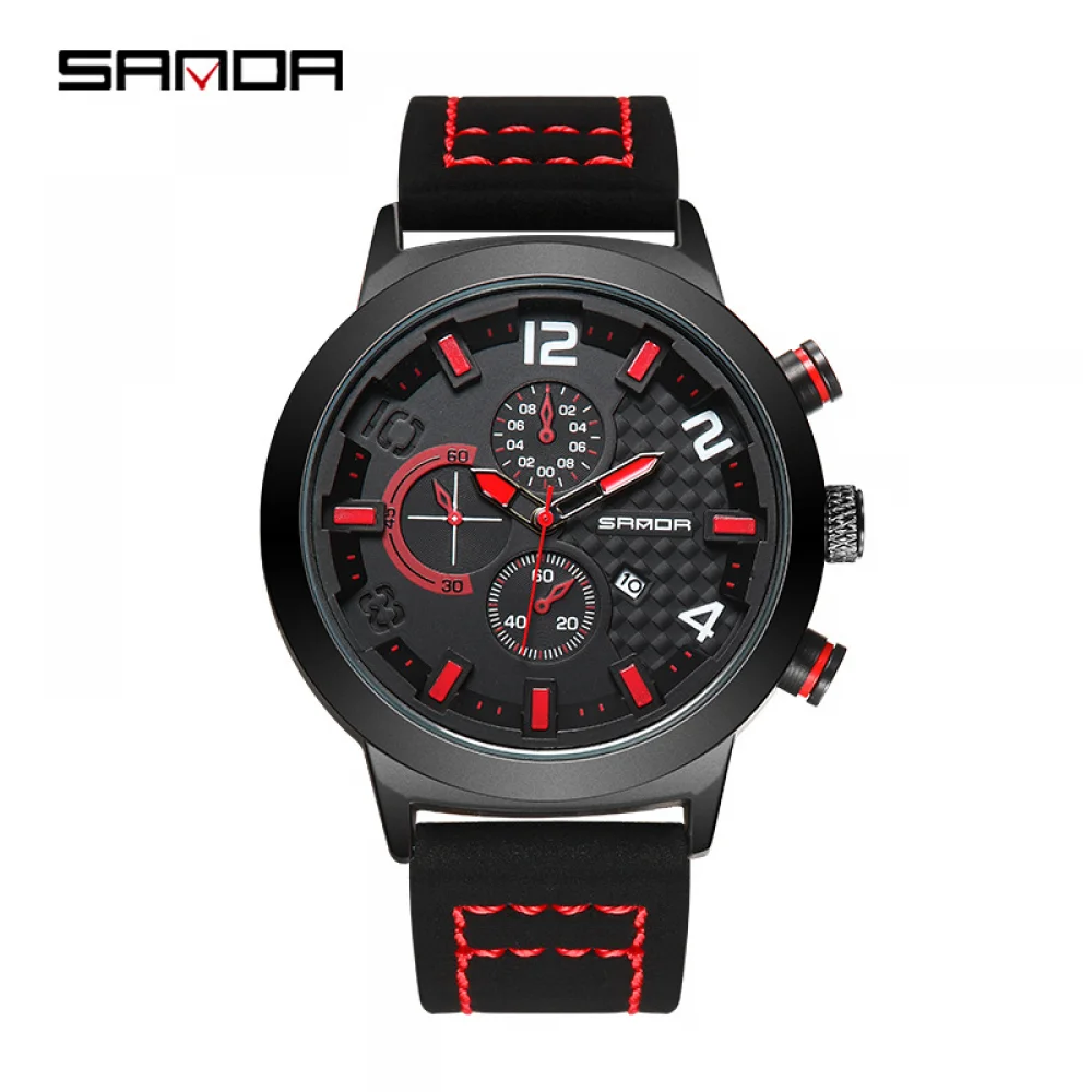 

SANDA Watch Leather Belt Men's Watches Six-Pin Multi-Function Waterproof Quartz Wristwatch Fashion Luxury Large Dial Men's Watch