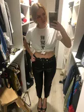 Pants Leather Trousers White Genuine-Leather Black Women Streetwear Patent