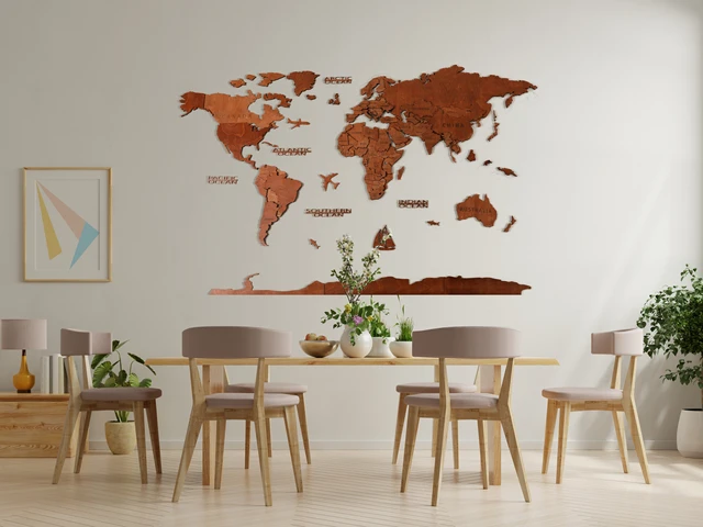Mappa del mondo in legno 3D decorazioni per la casa decorazioni da parete  rustiche mappa del