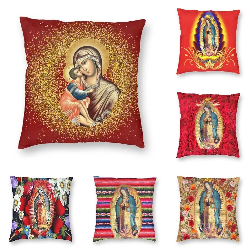 

Наволочка в скандинавском стиле Дева Мария наволочка для дивана бархатная Мексиканская католическая подушка с Иисусом для гостиной домашний декор