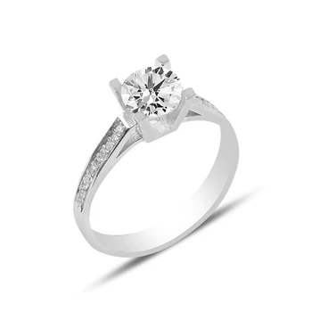 

Silver 925 Sterling Half Round Engagement Ring With Zircon Stone