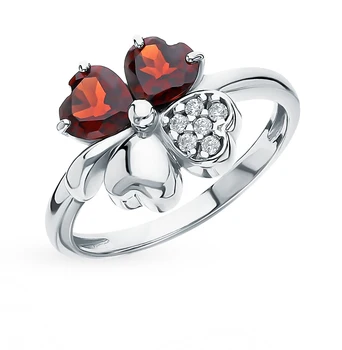 

Silver ring with cubic zirconia and Garnet sunlight sample 925