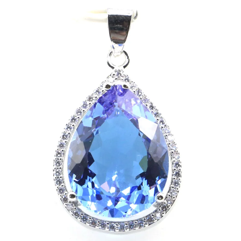 Ladies Jewelry Set Water Drop Color Changing Alexandrite Topaz CZ Silver Earrings Pendant