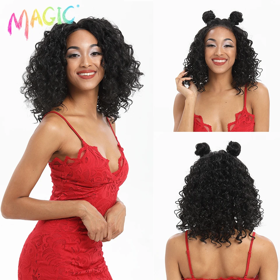 Magic Synthetic Lace Wigs Curly Wig Short Bob Black Natural Hair 14 Inch Ombre blonde For Women Cosplay | Шиньоны и парики