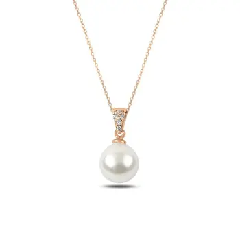 

Angemiel 925 Sterling Silver Pearl & Zircon Crystal Necklace-Rose Gold Plated