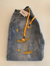 Ripped Jeans Pants Light-Blue Baggy-Leg Elastic-Waist Distressed Mens And Broken-Hole