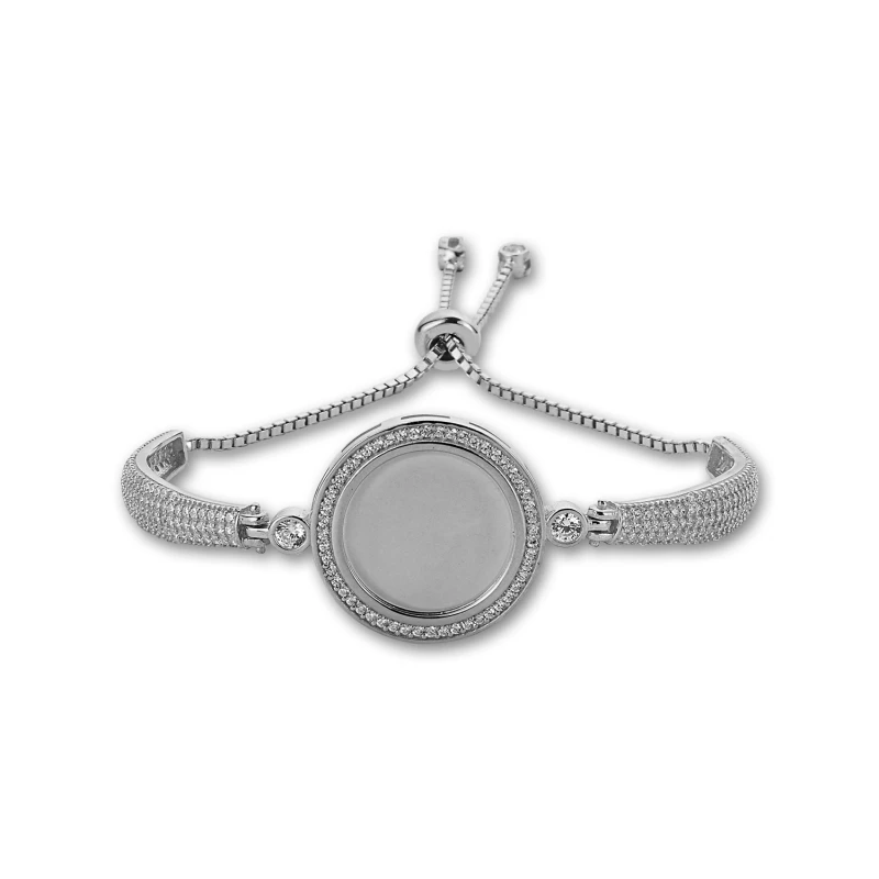 

Silver 925 Sterling Zircon Stone Framed Plate Lift Bracelet