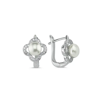 

Silver 925 Sterling Pearl & Zircon Crystal Clover Earrings