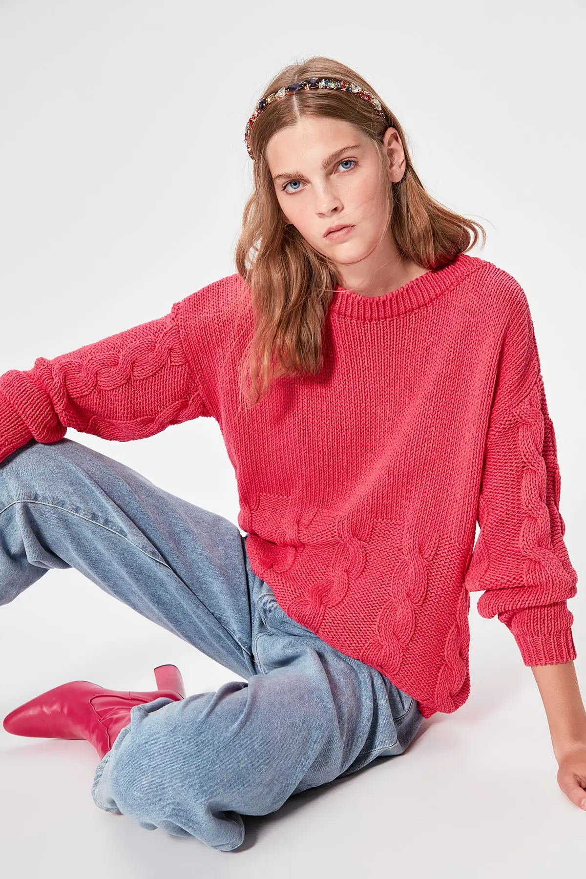 

Trendyol Fuchsia Mesh Detailed Knitwear Sweater TWOAW20KZ0056