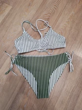 Swimsuit Bikini-Sets Bathing-Suits CUPSHE Bottom Reversible Two-Pieces White Stripe Sexy