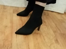 Aphixta-Botas de tacón de hoja de Metal para mujer, Botines de tacón de aguja, de tela elástica, puntiagudas