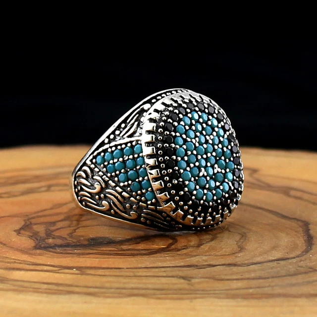 Radiant Shajri Feroza Turkish Ring for Men in 925 Silver | Roxari