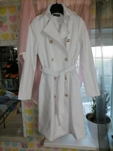 Trench-Coat Female Vintage White Winter Women Double-Breasted Long Solid Slim for Sashes