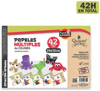 

Quixote Paper World, scratchpad papers multiple spot Colour, cardboard, patent leather, silk, celofan and stock metallic, 42H, 24x32cm