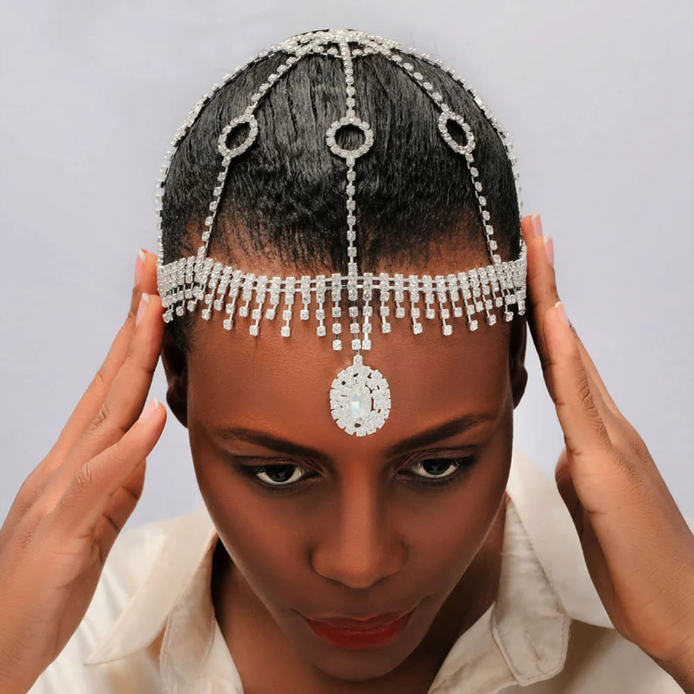 Bohemian Headpiece Bridal Rhinestone Head Chain Jewelry for Women