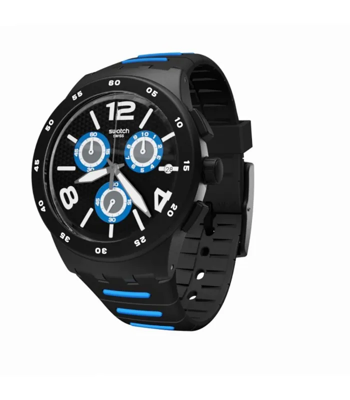 Часы Swatch NEW CHRONO пластиковые черные шпионские 42 мм SUSB410
