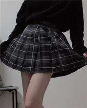 QRWR-minifaldas plisadas para mujer, faldas de cintura alta, estilo coreano japonés, a cuadros, para verano, 2021