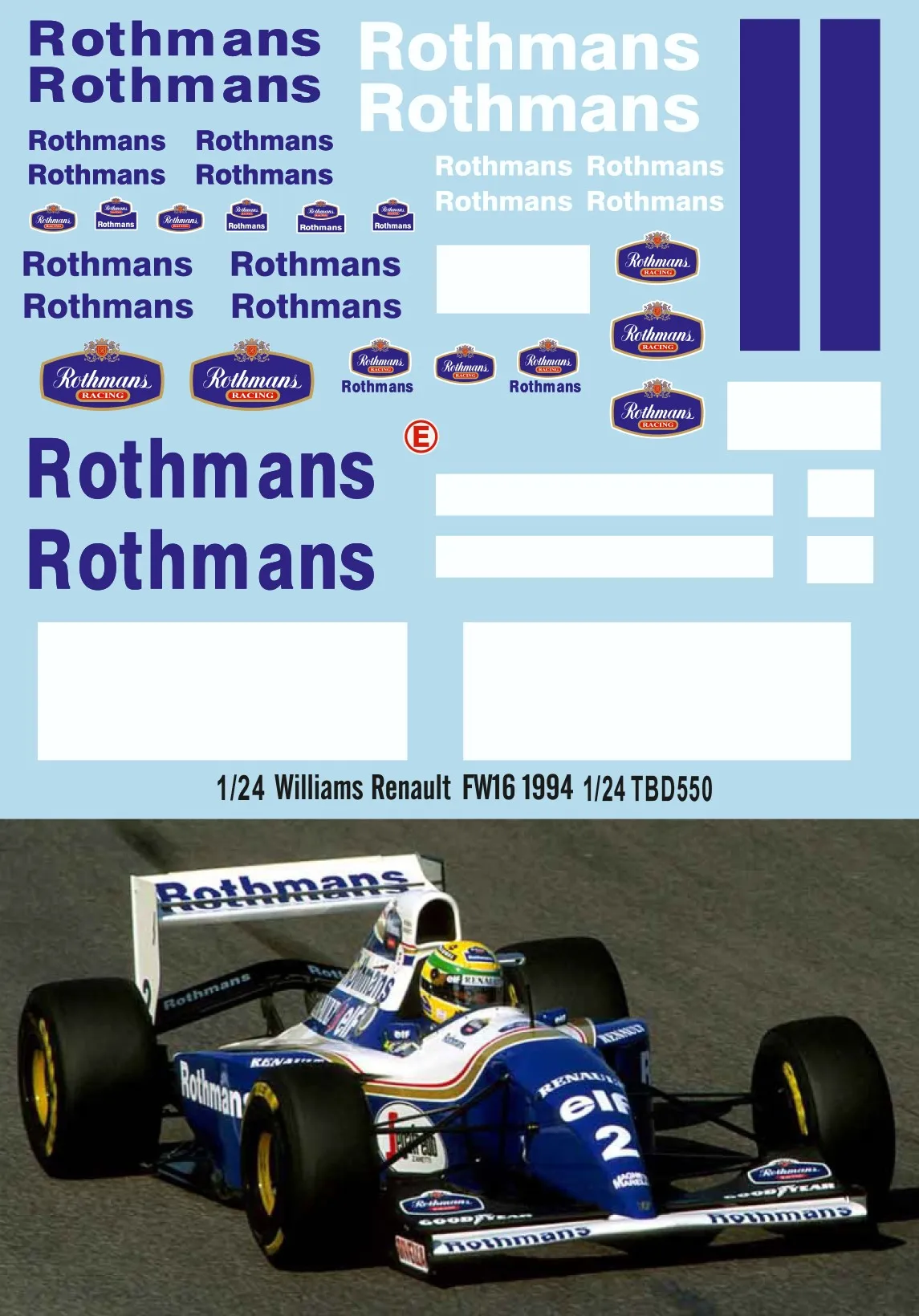 1/24 наклеек для F1 Уильямс Renault FW16 1994 Senna Hill Decal TBD550 |