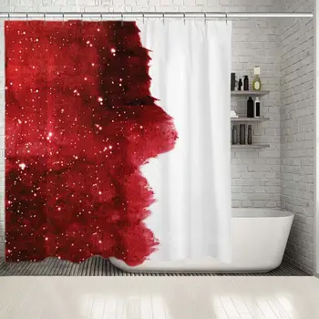 

Shower Curtain Night Sky with Glowing Stars Cosmic Theme Contemporary Decorative Watercolor Artwork Red White