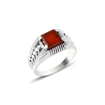 

Silver 925 Sterling Red Agate Stone Ring