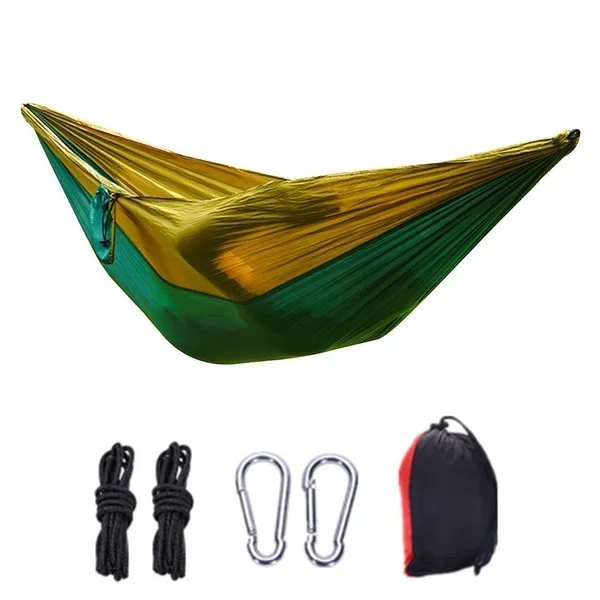 2 Person Portable Outdoor Camping Hammock with Nylon Color Matching Hammock High Strength Parachute Fabric Hanging Bed Hunting 