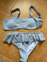 Female Swimsuit Bikini-Set Two-Pieces Ruffled Women V2764 Mid-Waist-Bather Lady New