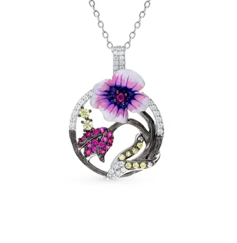 

Silver Pendant with cubic zirconia and enamel sunlight sample 925