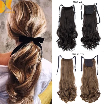 

XINRAN 22‘’ Wrap Around Clip In Ponytail Long Wavy Hair Extension Heat Resistant Synthetic Natural Wave Pony Tail Pure Color
