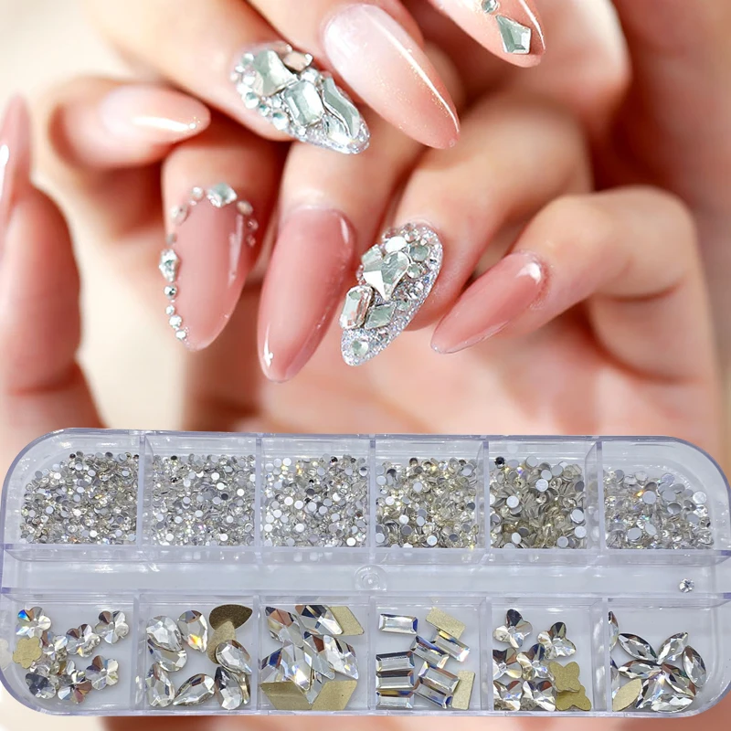 1500pcs a Box Nail Art Flat Back Crystal Rhinestone mix size and shapes Dazzling Diamonds Strass Manicure Tip 3D Decoration |