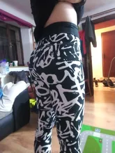 LETSFIND marca de moda de invierno de las mujeres de talla grande pantalones 3D LETRA DE garabato elemento Digital de impresión de alta cintura suave polainas