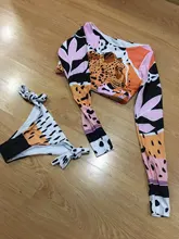 Bikini de manga larga con estampado de tigre para mujer, traje de baño de dos piezas con estampado de tigre para surfear, con realce, para verano, 2021
