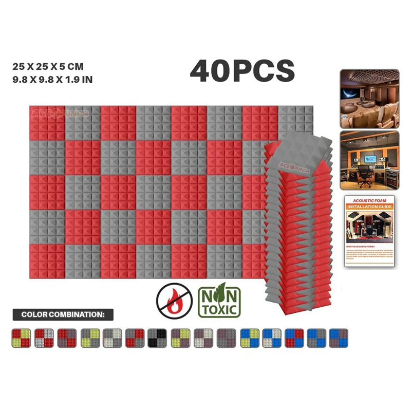 Arrowzoom 40 шт. в упаковке цветная комбинация 9," x 9,8" x 1," Пирамида плитка студия Звукопоглощающая Панель акустическая пена AZ1034