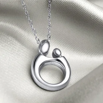 

Real 925 Sterling Silver Pendants Necklaces Mother Baby Pattern Necklace Mother's Day Gift Jewelry For Women 925Silver Chain
