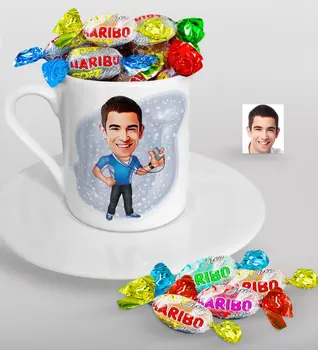 

Personalized Mr Coach Caricature Of Turkish Coffee cup And Haribo Candy Gift Seti-1