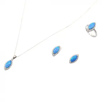 

Dainty Blue Opal Ring, Earrings and 40 CM Necklace Set 925 Sterling Silver