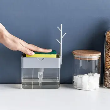 

3 in 1 Soap Pump Dispenser With Sponge Holder Manual Press Liquid Soap Organizer for Kitchen Cleaning Liquid Dispenser Container