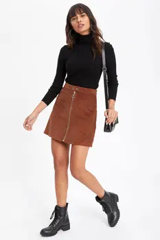 

DeFacto Woman Woven Skirt Women Winter Corduroy Zipper Skirts Casual A-Line Khaki Mini Skirts-K8774AZ18WN