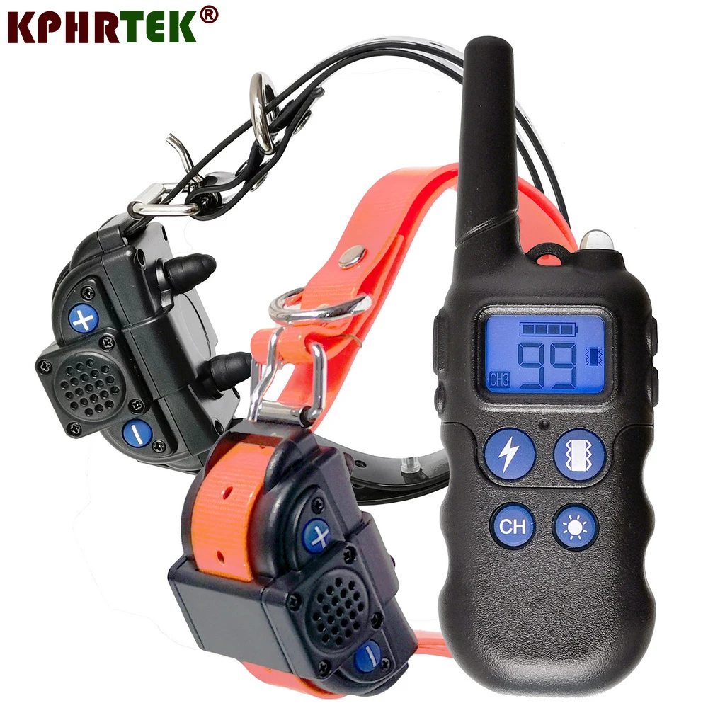 With2CollarsShockVibrationLightSoundRechargeableWaterproof
